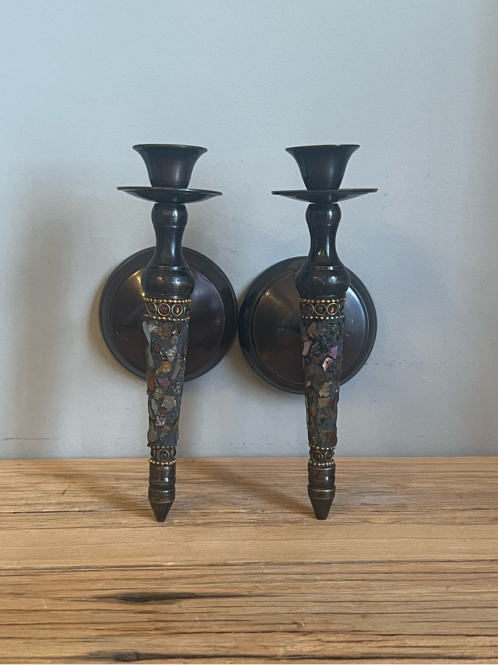 Handcrafted Black and Bronze Mosaic Wall Sconces - Pair